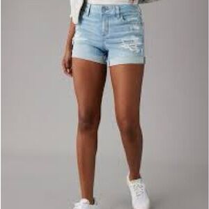 AE Next Level Ripped Denim Midi Short Size 16. Color Light Bright Indigo.